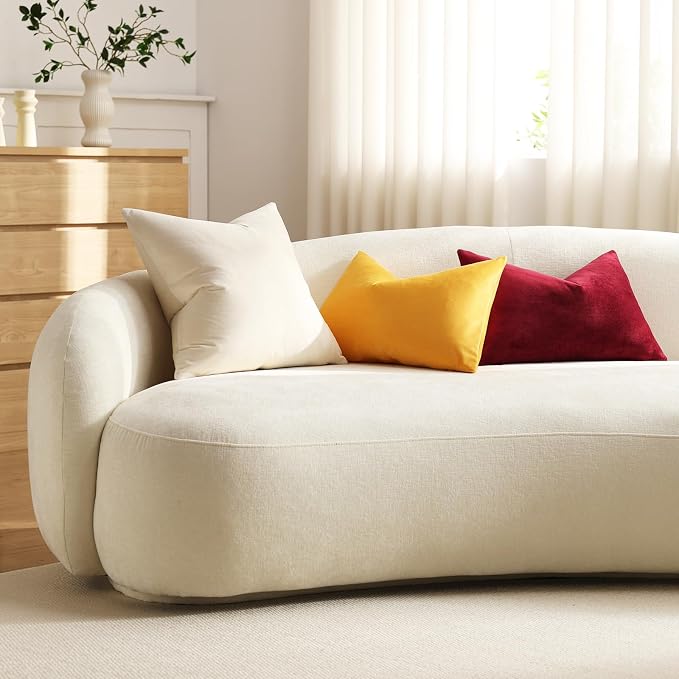 Throw Pillow Covers 18x18 Cream: Pack of 2 Cozy Soft Velvet Square Modern Luxury Decorative Throw Pillow Cases for Sofa Couch Living Room Bed Home Decor