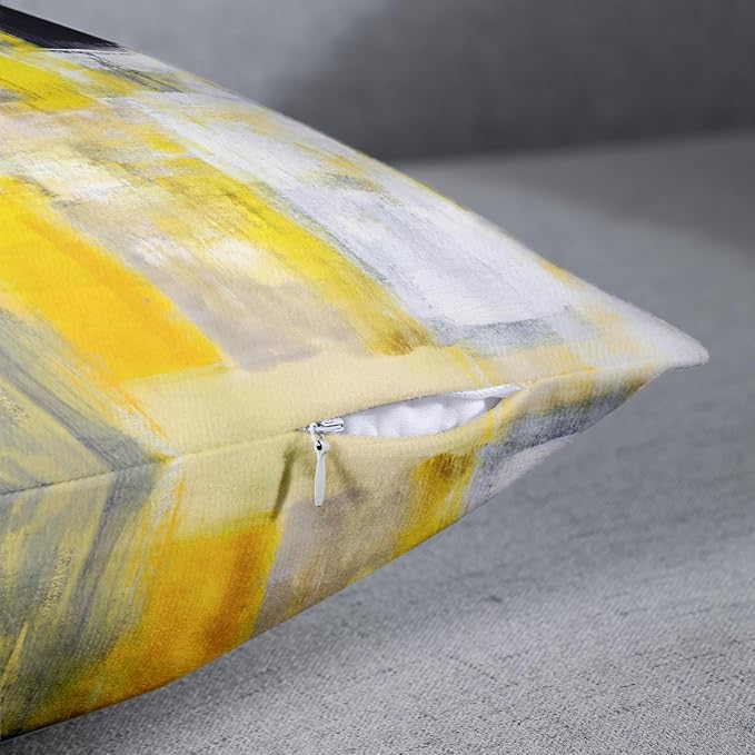 Emvency Throw Pillow Covers Set of 2, 24 x 24 Inch, Abstract Modern Yellow | Black Painting Outdoor Decorative Square Pillow Cases Couch Cushion Case for Couch Bed Sofa Living Room Home Decor
