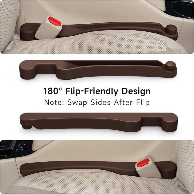 Car Seat Gap Filler Set of 2, 3IN1 Seat Side Gap Filler Plug with Storage Slot & Hook Function, Soft Foam Universal Fit Car SUV Truck Fill Gap Between Seats Console Organizer���Narrow Dark brown���