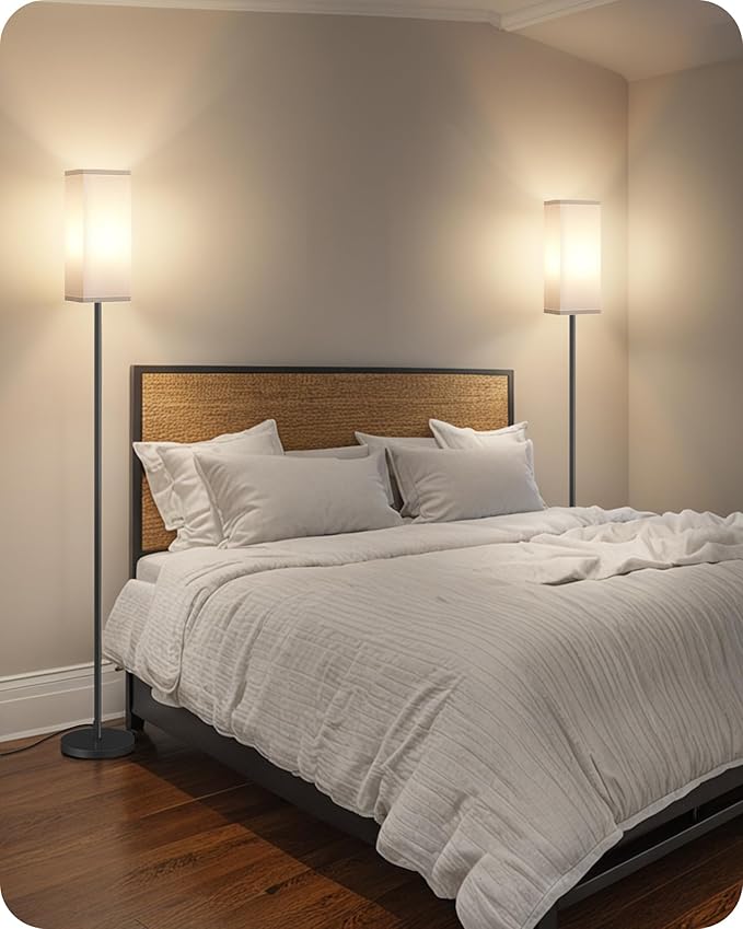 2Pack Floor Lamp, Pole Lamp with Foot Switch, Modern Standing Lampshade, Minimalist Freestanding Lamp (Bulb Not Included), for Living Room, Bedroom, Office, Black and White CW07LDP205
