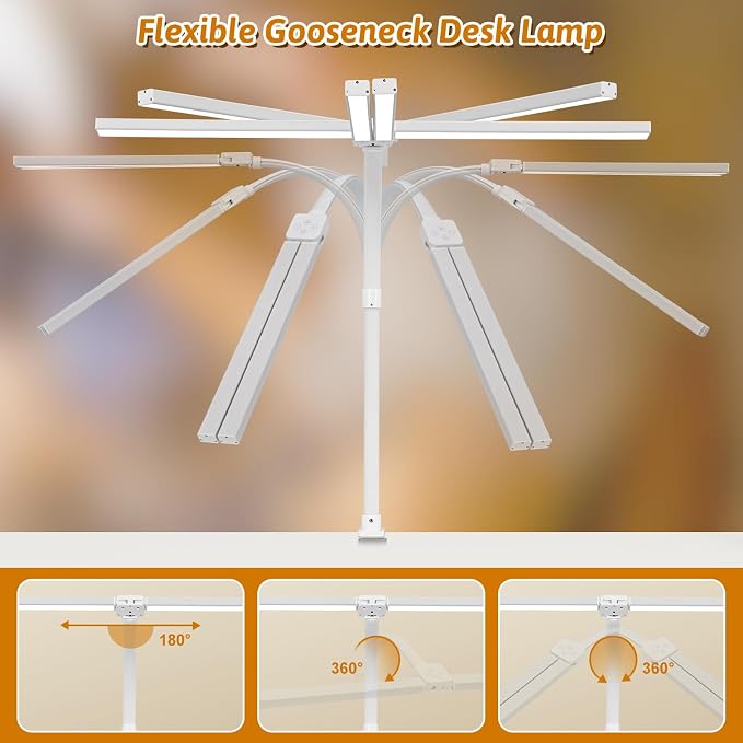 LED Desk Lamp with Clamp and Base, Dual Head Monitor Light | 24W Dimmable Eye-Caring Task Lamp with Timer, Anti-Glare Cover and Gooseneck for Home Office Dorm, Workbench and Study