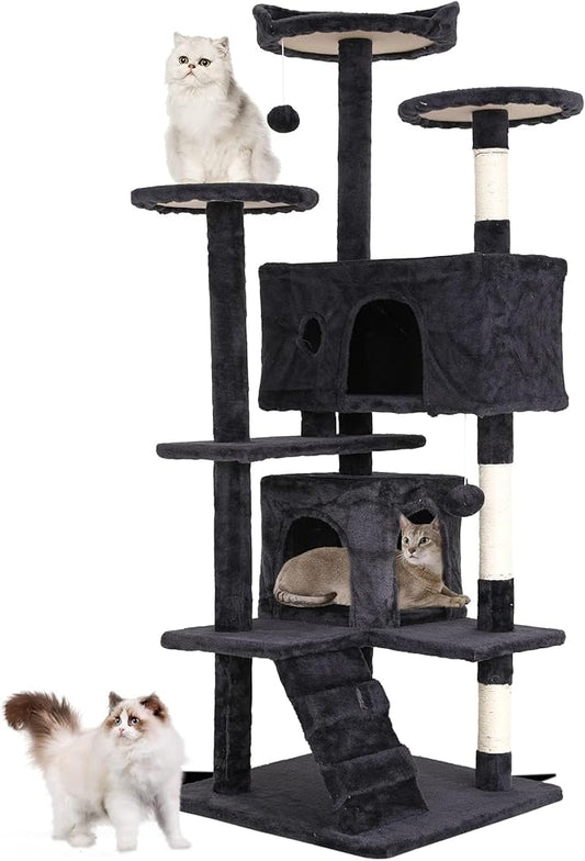 Cat Tree for Indoor Cats, Multi-Level Cat Tower with Scratching Posts & Cozy Condo, Space Saving Cat Activity Center, Durable Pet Play House (54in,Dark Gray)