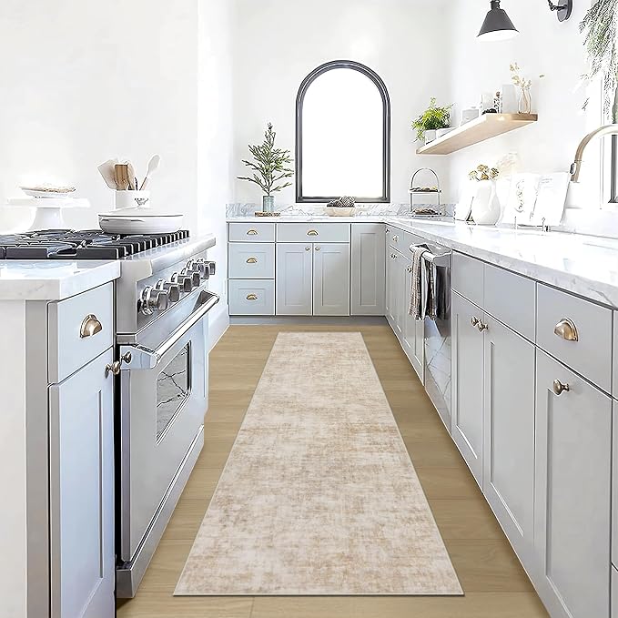 2'6''x8' Runner Rugs Washable Rug: Modern Abstract Living Room Rug Soft Anti-Skid Thin Carpet Indoor Floor Non-Shedding Carpets for Bedroom Dining Room Farmhouse Nursery Home Office - Beige