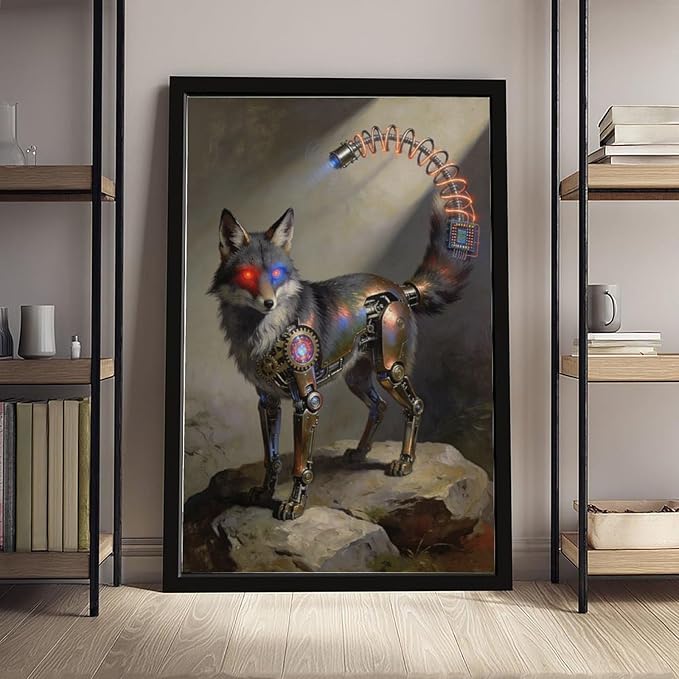 Framed Steampunk Fantasy Wall Art for Modern Living Room TV Wall Futuristic Industrial Style Decor Statement Artwork 24x36in