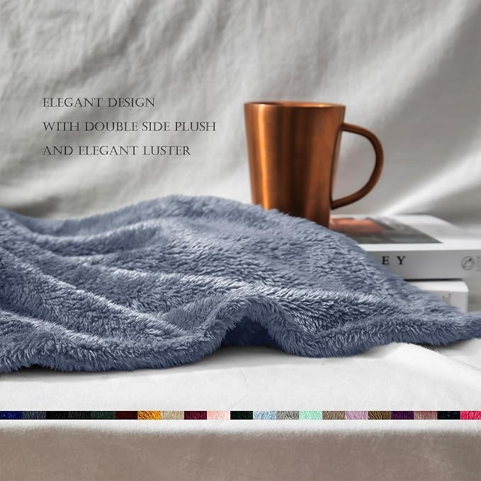 Exclusivo Mezcla Fuzzy Plush Fleece Bed Blanket King Size, Stone Blue | 104x90 Inches, Super Soft and Cozy Bed Blanket, Fluffy Decorative Bedding for Livingroom, Bedroom, All Season