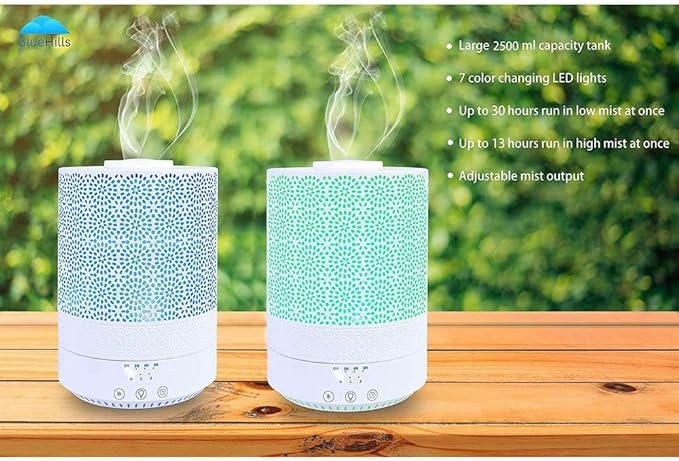 BlueHills Premium Large 2000 ML and 2500 ML XL Essential Oil Diffusers Humidifier Combo Set of 2 for Large Room Home with Décor LED Lights Great Gift – Value Pack of White