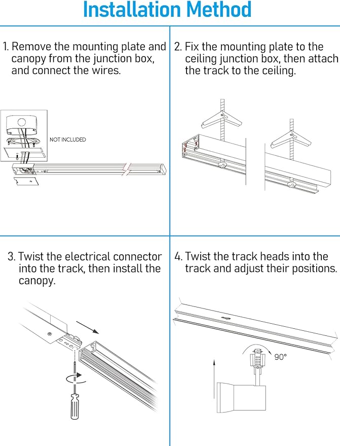 LEONLITE 18W Complete LED Track Lighting Kit, (3) H Type Spotlight & 8FT Track Rail & (1) Floating Canopy Connector & (1) I Connectors, CRI90+, 4000K Cool White, White
