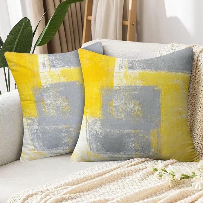 Throw Pillow Covers for Couch, 24x24 Inch, 2 Pack, Grey Yellow | Decorative Throw Pillow Covers Cushion Covers for Couch Bedroom Sofa Living Room