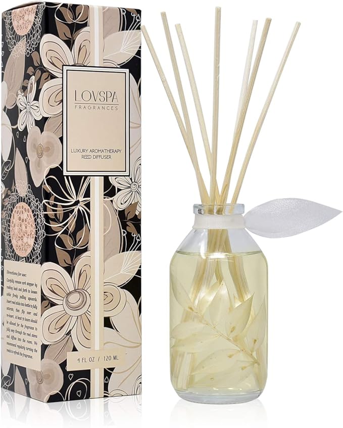 LOVSPA Reed Diffuser Set, Coconut & Eucalyptus Scented Oil Diffuser with Sticks, Home Fragrance Accessories for Bathroom Shelf Decor, Aroma Diffusers for Home or Office Desk, USA Made