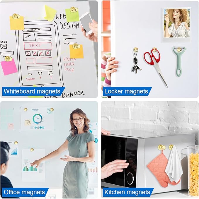 LOVIMAG Fridge Magnets 40Pcs, Magnet for Refrigerator Whiteboard, Gold | Small Strong Neodymium Metal Cute Push Pin for Classroom, Kitchen, Accessories Decorative, Office, Calendar