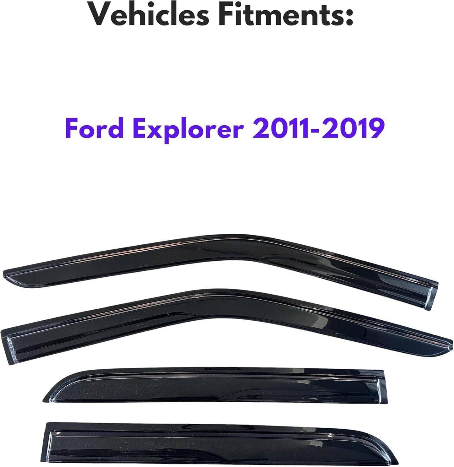 KPY Window Visor Compatible with Ford Explorer 2011-2019, 4PC Rain Guard Side Window Vent Deflectors Tape-On Mugen Style, 2011 2012 2013 2014 2015 2016 2017 2018 2019