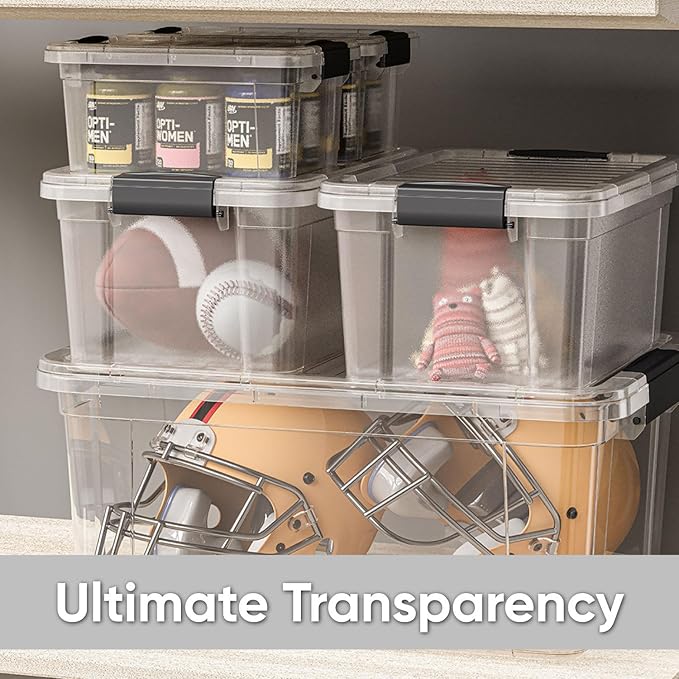 Superio Small Clear Storage Box with Lid, 6.6 Quart Plastic Container Bins for Organizing, Stackable Crates, BPA Free, Non Toxic, Odor Free, Organizers for Home, Office, School, and Dorm