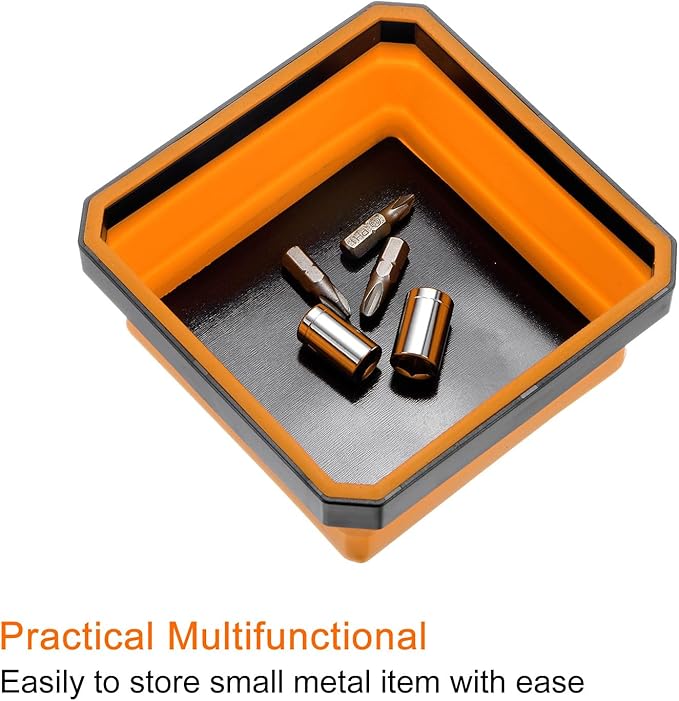 HARFINGTON 2Pcs Collapsible Magnetic Parts Tray Foldable Tool Trays Square Small Metal Parts Organiser for Fixing Screw Bolts Nuts Washers Pins, Orange