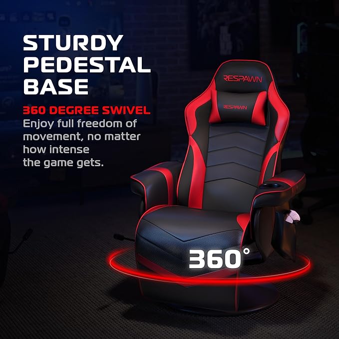 Respawn 900 Gaming Recliner Chair with Footrest, Cup Holder and Swivel | Ergonomic gaming recliner with footrest, cup holder, lumbar support, 135° recline & 360° swivel for console gaming