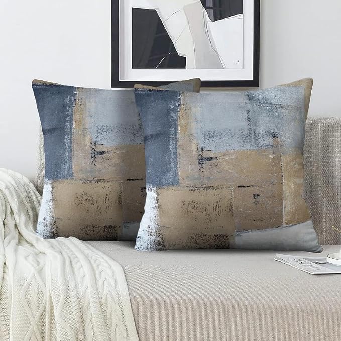Throw Pillow Covers for Couch, 18x18 Inch, 2 Pack, Brown Grey | Decorative Throw Pillow Covers Cushion Covers for Couch Bedroom Sofa Living Room