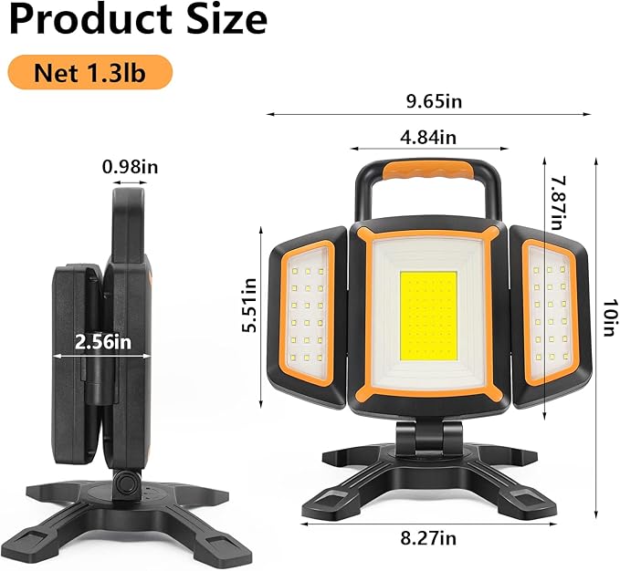 30W Rechargeable Work Light, 3000 Lumen Magnetic Work Light Battery Powered, Waterproof Portable Cordless Job Site Lighting for Construction Site, Workshop, Garage, Camping, and Car Repairing