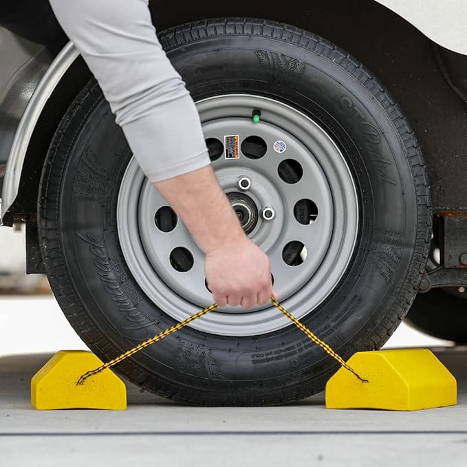 Buyers Products WC9642Y Yellow Small Wheel Chock Set, Lightweight Composite Construction, 32.75 Inch Rope, Ideal for Vehicle Maintenance and Storage, Aviation and Tractors