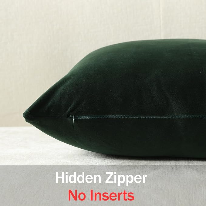 Euro Sham Covers 26x26 Dark Green: Pack of 2 Cozy Soft Velvet Square Modern Luxury Decorative Throw Pillow Cases for Sofa Couch Living Room Bed Home Decor