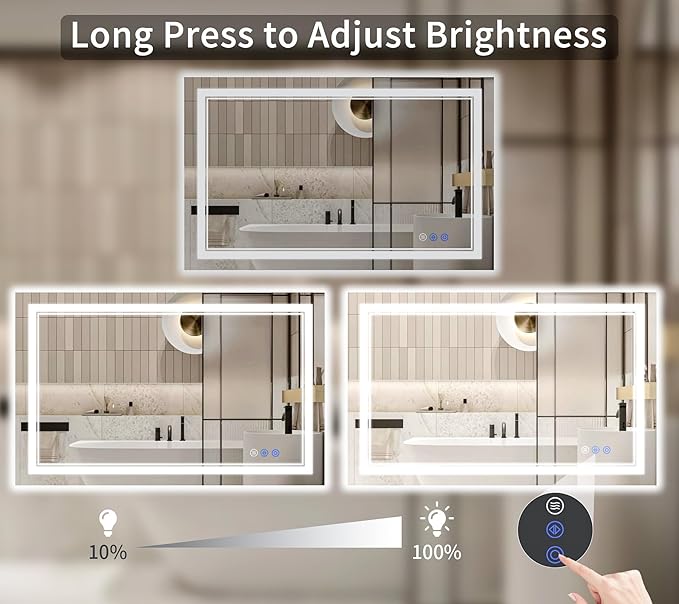 36"x55" LED Bathroom Mirror with Lights, Anti-Fog, Backlit + Front Lit, Dimmable, Led Vanity Mirror for Wall, Lighted Bathroom Mirror, 3 Colors, Shatter-Proof Tempered Glass