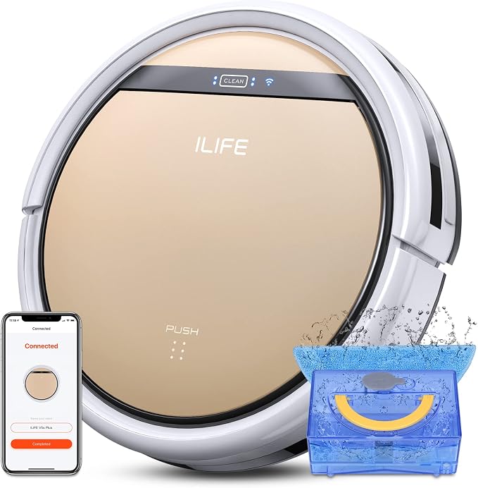 ILIFE V5s Plus Robot Vacuum and Mop Combo with Wi-Fi/App/Alexa, Automatic Self-Charging Robotic Vacuum Cleaner, Slim and Quiet, Cleans Hard Floors Carpets and Pet Hair (V5s Pro Upgrade Version) | Remote, App & Voice Control, Automatic Self-Charging, Sl...