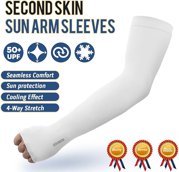 GOUNOD Sun Protection Cooling Arm Sleeves with Thumb Holes - Gardening Outdoors Sports Workouts Sunscreen Arm Sleeves
