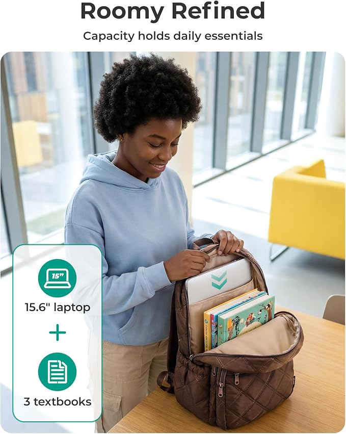 BAGSMART College Laptop Backpack,Cute Travel Backpack for Women,Quilted Computer Bookbag