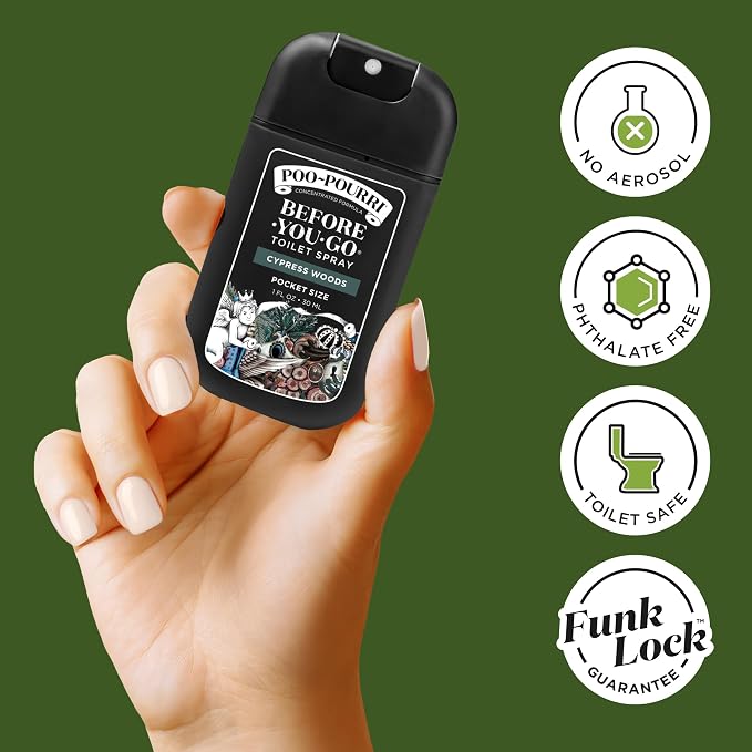 Poo-Pourri Cypress Woods Pocket Sprayer Before-You-Go Toilet Spray - Instantly Trap Bathroom Odor - Plant Based Ingredients & Essential Oils - No synthetic fragrance - Cypress, Pine, Fresh Air Scent