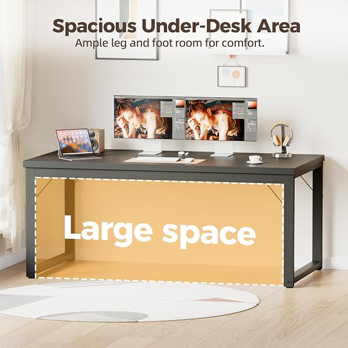 Mericonia 48 Inch Computer Desk, 1" Thick Small Office Table, Black | Modern Simple Style, Heavy Duty Industrial Frame, Small Study & Writing Table for Home Bedroom Work