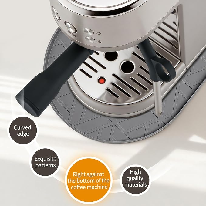 Silicone Coffee Mat,15.8"x7.9" Coffee Bar Mats for Countertop,Espresso Mat, Silicone Heat Resistant Mat for Espresso Machine/Coffee Maker（ (GREY)