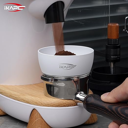 IKAPE Magnetic Dosing Funnel Set, 58MM Espresso Dosing Ring & Puck Screen Kit Compatible with 58MM Bottomless Portafilter - with 10 Small Magnet (White)