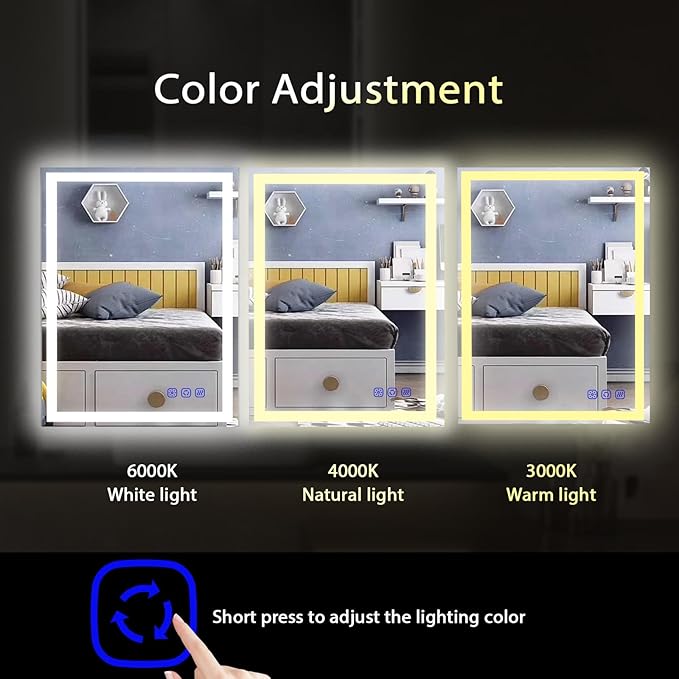 32x24 LED Bathroom Mirror with Lights LED Mirror for Bathroom Makeup Vanity Smart Mirror Lighted Front & Backlit,Stepless Dimmable Adjustable Brightness,Touch Switch,Shatterproof,Anti-Fog