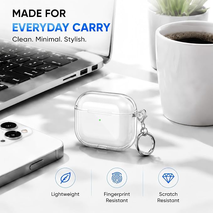 for AirPods 4th Generation Case Cover 2024, Military-Grade Shockproof, Soft TPU Highly Transparent Anti-Yellowing for AirPods 4 Case with Cleaning Kit & Cute Round Buckle, Clear White