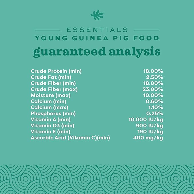 Oxbow Essentials Young Guinea Pig Food, Guinea Pig Pellets Made with Timothy Hay, Stabilized Vitamin C, Small Animal Pet Products, Small Animal Food Made in USA, High Fiber, 5 lb. Bag
