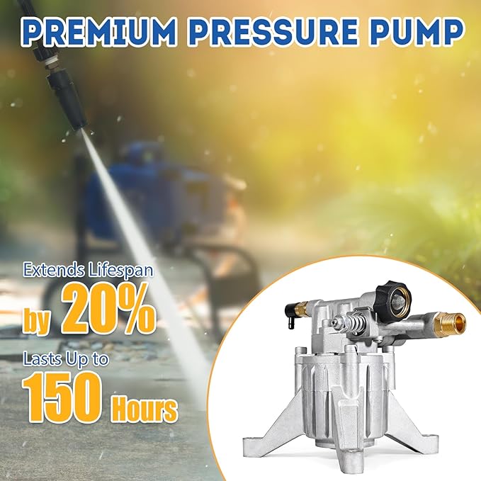 TOOLCY 7/8" Shaft Vertical Pressure Washer Pump - Rear Inlet/Outlet Max 3400 PSI @ 2.5 GPM OEM & Power Washer Pump for Gas Washer, More Replacement for Simpson, Ryobi, Honda etc