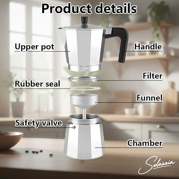 12 Cup Stovetop Espresso Maker Italian Moka Pot, Stove Top Cuban Coffee Maker, Greca Mocha Pot(Basic, 20 oz/600ml)