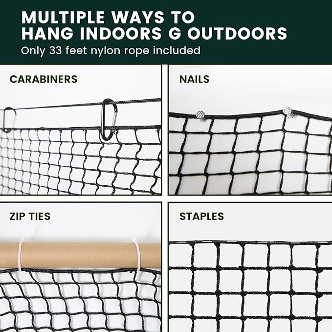 Sports Netting,Golf Practice Net Hitting Net with 33Feet Nylon Rope Also for Baseball, Hockey, Soccer, LAX and More - 10x10ft/10x15ft/10x20ft/10x25ft/10x30ft/10x40ft/10x55ft