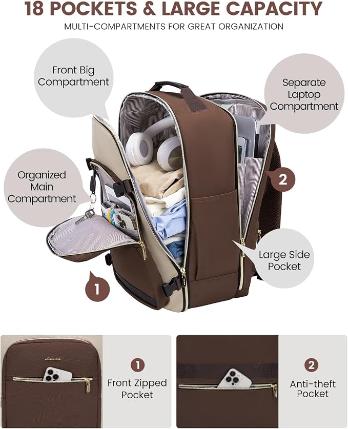 LOVEVOOK 50L Travel Backpack for Women & Men, Airline Approved Carry On Luggage with 3 Packing Cubes, TSA Overnight Bags, Waterproof Personal Item Bag, Weekender Essentials Backpacks fits 17" Laptop