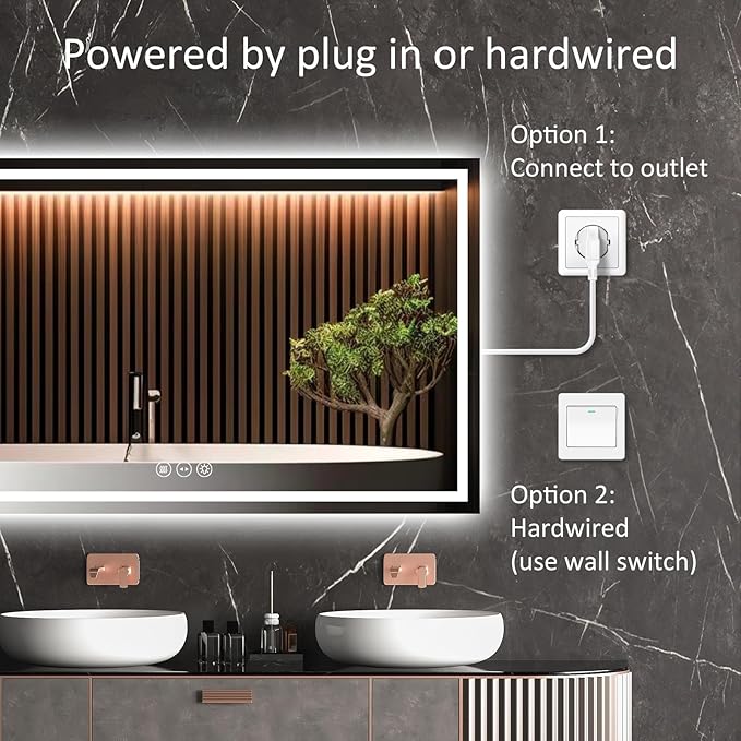 LED Bathroom Mirror 36x48 Inch Anti-Fog Bathroom Mirror with Lights, Wall Mounted Lighted Vanity Mirrors, Dimmable, Backlit + Front Lit, Smart Bathroom Vanity Mirror with 3 Colors Temperature