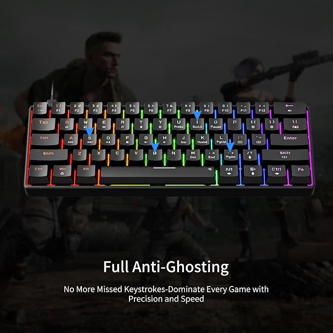 Newmen GM611 Mechanical Keyboard,LEDBacklit Wired Gaming Keyboard RedSwitch | Compact Portable,Mini 61 Keys,LED Backlit,60 Percent Mechanical Keyboard,Black Keycaps,Windows Laptop PC,Linear Red Switches