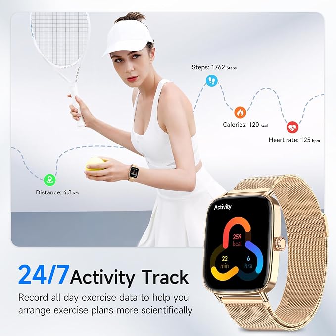 Smart Watch for Men Women, 1.85" HD Smartwatch Compatible iPhone/Samsung/Android (Answer/Make Calls), 100+ Sport Modes Fitness Tracker with Heart Rate/Sleep/SpO2 Monitor, IP68 Waterproof, Metal Band