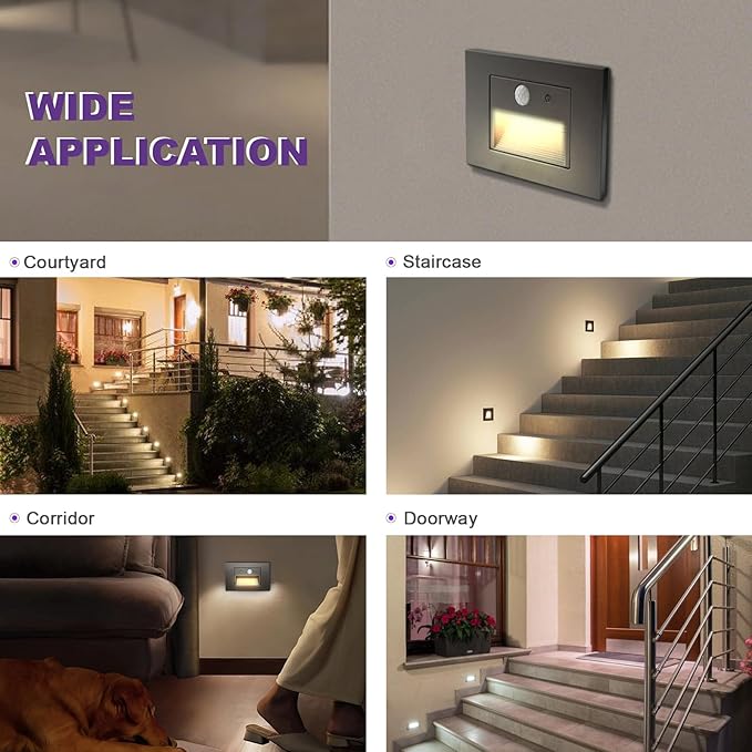 8-Pack Horizontal LED Step Lights, Motion Sensor & Dusk to Dawn, IP65 Waterproof, 3000K-5000K Adjustable, Anti-Glare Louvered, 3W 120V Stair Lights Indoor Outdoor, Bronze, ETL Certified