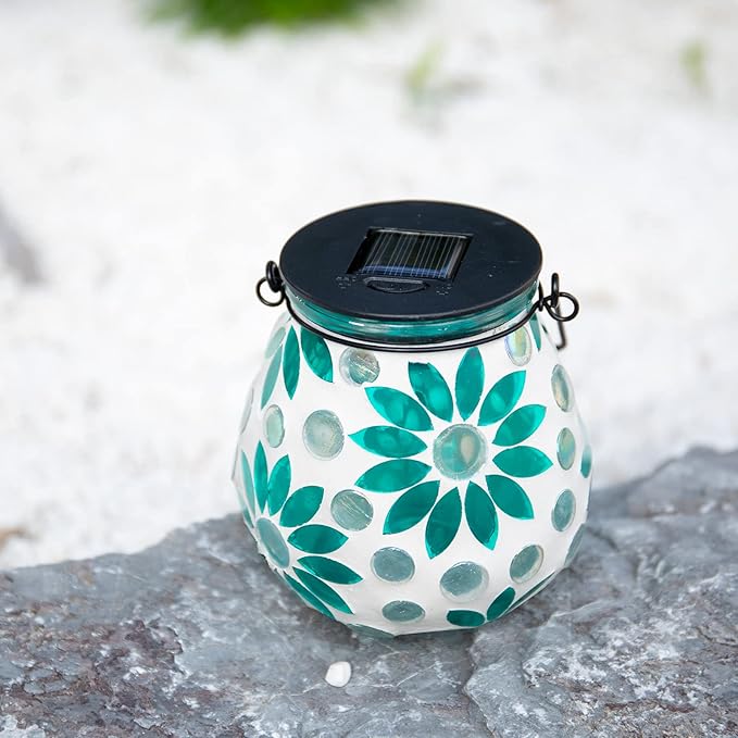 Afirst Mosaic Solar Lanterns Outdoor - Glass Hanging Solar Lights Hollow Out Waterproof Table Lamp Outdoor Decorative for Garden, Patio, Holiday Party Outdoor Decoration