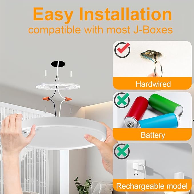 Eleganted Motion Sensor Ceiling Light Hard Wired，8.7 Inch LED Flush Mount Ceiling Light Fixture,3000k/4000k/6000k Selectable 18W Ceiling Lights for Pantry Hallway Stairwell Porch 2 Pack