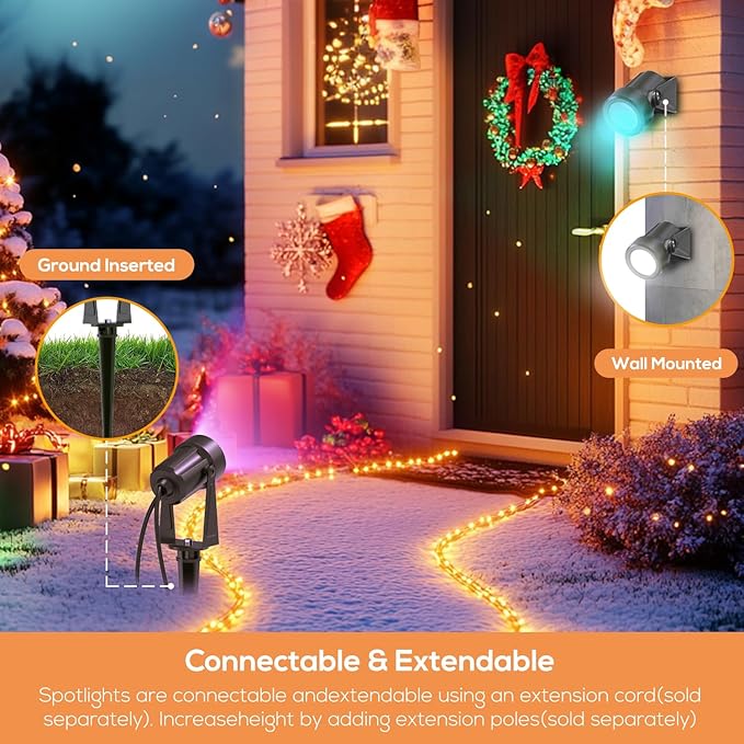 SUNTHIN Outdoor Landscape Lighting with Dusk to Dawn Sensor Controller & Remote, RGBW Color Changing Spot Uplights,10 Pack