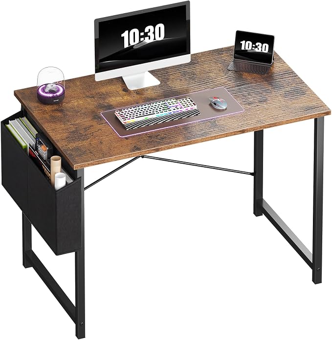 OLIXIS Small Computer Desk, 40 Inch Gaming Desks for Home Office | Writing Study Craft Work Table, Computer Workstation for Bedroom Small Spaces with Storage Bag, Rustic Brown