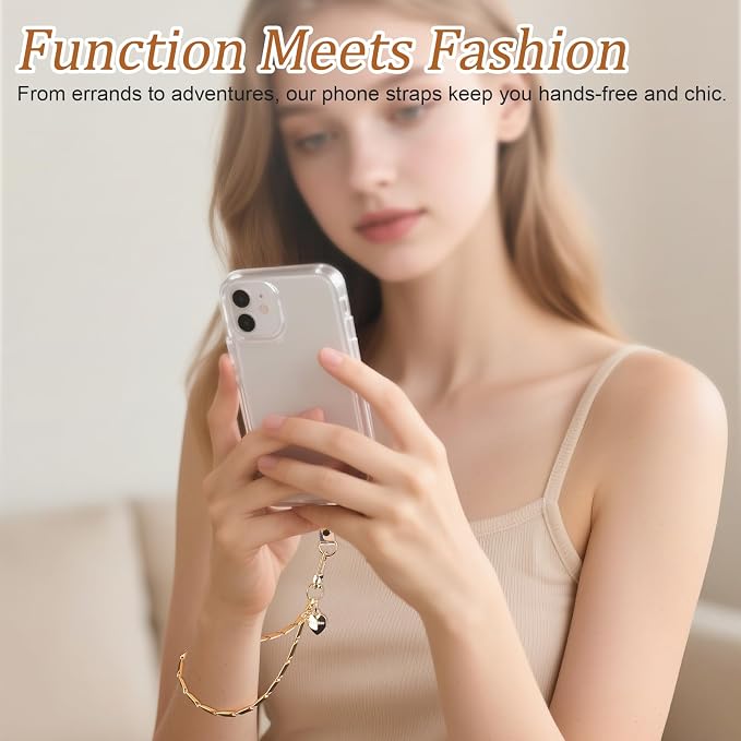 AULEEP Phone Chain Wristlet Gold Phone Charm Wrist Strap,Universal Metal Phone Wristlet with Clear Tether Tab,Anti Theft Phone Strap for Shopping Traveling Party