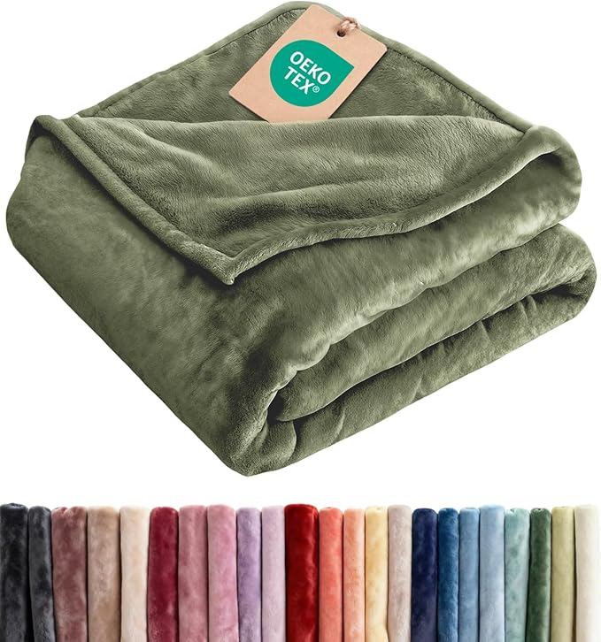 Fleece Blanket Full Size - Ultra-Soft Warm Flannel Fleece Blanket - Olive | Soft, Warm, Outdoor Picnic Blanket for Camping, Travel, Lightweight, Cozy, Anti-Static, Home Decor Gifts for Men & Women