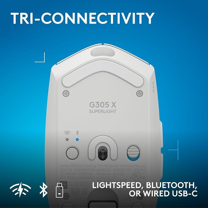 Logitech G305 X Superlight Wireless Gaming Mouse - White | Lightweight 59g, HERO 44K Sensor, RGB lighting, Lightspeed, Bluetooth, 130+ Hr battery life, 6 programmable buttons, PC/Mac