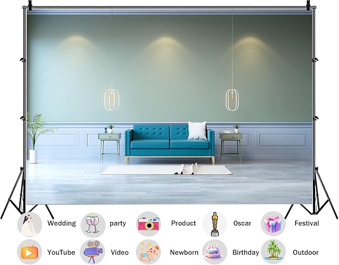 12X10ft Fabric Modern Living Room Sofa Backdrop Voice Assistant Device Interior Apartment Luxury House Background Nordic Style Party Decorations Smart Speaker Integration Live Video Zoom Calls Props