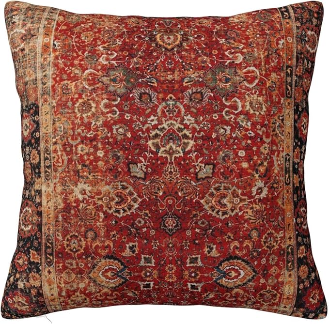 Antique Oriental Turkish Carpet Pattern Pillow Covers Decorative Square Throw Pillowcase 18x18 Inch Couch Cushion Cover for Home Decor Living Room Bedroom College Dorm Bed Car Sofa